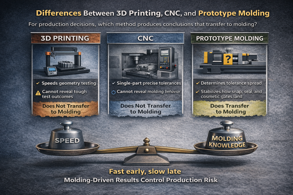 3d printing vs cnc vs prototype injection molding