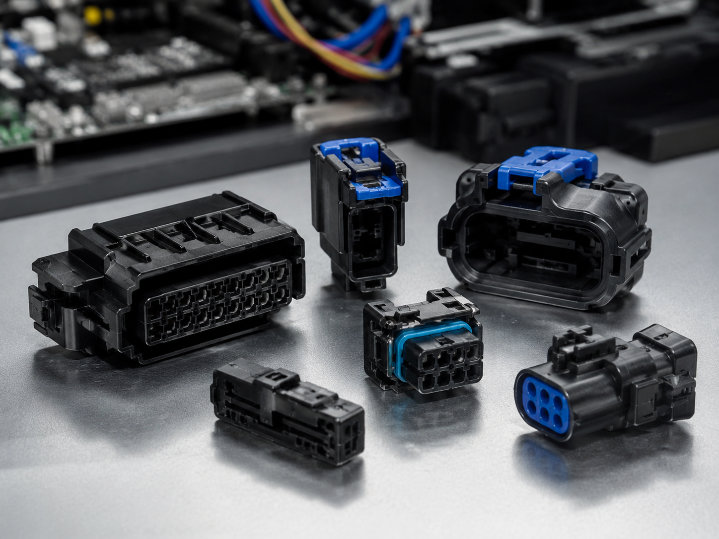 Nylon injection molded electrical connector housings and functional connector components