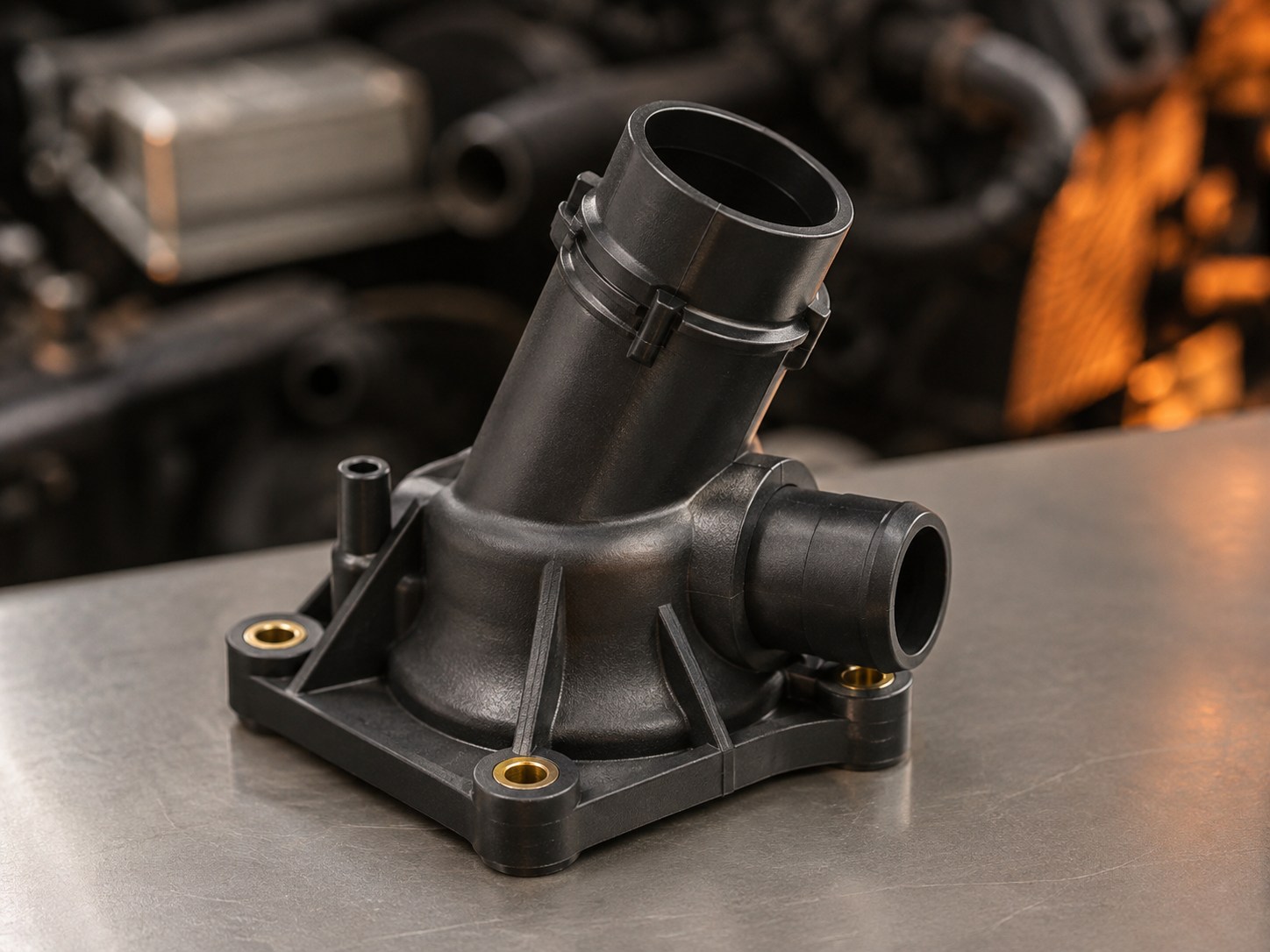 Heat-resistant nylon injection molded housing for elevated-temperature applications