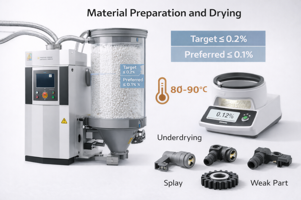 nylon material preparation drying desiccant dryer moisture control